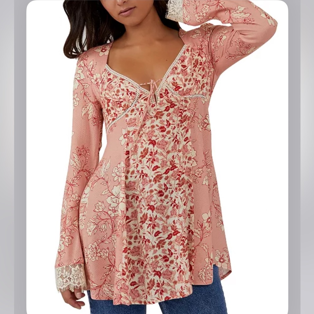 NWT Free People Odette Floral Lace Tunic Top Mini Dress